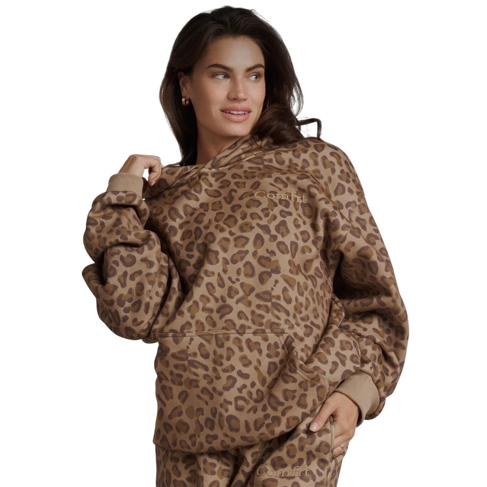 NEW Comfrt Leopard Print Hoodie and Sweatpants Set Brown Animal 3XL Unisex